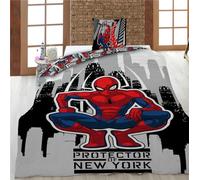 Spiderman New York Funda Nórdica Cama 90 140x200 + Funda Almohada 65x65 | Ropa de cama reversible | Polialgodón secado rápido | Marvel oficial | Niño & adolescente | Regalo | Lavable a máquina