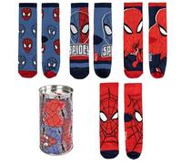 Spiderman Paquete de 6 o 4 calcetines para niños, paquete de regalo como hucha, alto porcentaje de algodón, rojo/azul, 27-30