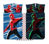 Spiderman - Juego de cama de 100 x 135 cm + funda de almohada de 40 x 60 cm, 100% algodón, sábanas luminosas para niños, diseño suave y reversible