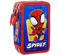Spiderman Spidey Estuche 44 Piezas para bolígrafos, Caja para artículos de papelería, Estuche Educación Primaria, Rotuladores y lápices de Color, para niños y niñas, Plumier 3 Compartimentos