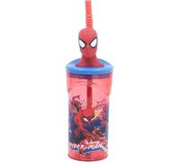 Spiderman - Vaso 3D para niños con pajita, vaso de plástico sin BPA de 360 ml, reutilizable, para la escuela, lonchera, viajes, diseño oficial de Marvel para niños y niñas