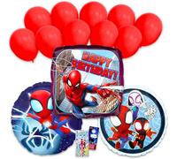 Spidey and His Amazing Friends - Juego de globos de cumpleaños con 3 globos decorativos de papel de aluminio de Spiderman más calcomanías, más decoraciones de globos de Spidey y amigos para fiestas