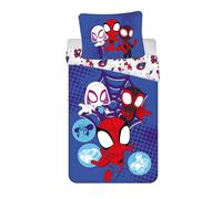 Spidey and His Amazing Friends - Juego de ropa de cama de 140 x 200 cm y funda de almohada de 70 x 90 cm, ropa de cama reversible para niños, 100% algodón, suave y transpirable, juego de dormitorio