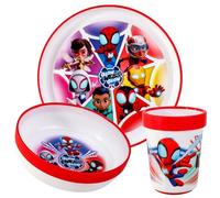 Spidey and His Amazing Friends - Juego de vajilla bicolor reutilizable de 3 piezas para niños, plato y vaso, sin BPA
