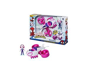 SPIDEY AND HIS AMAZING FRIENDS Marvel Ghost-cóptero Change 'N Go y Figura de Ghost-Spider de 10 cm - Vehículo 2 en 1 - Edad: 3+