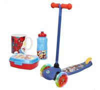 Spidey pack infantil patinete + set desayuno con taza, fiambrera y botella