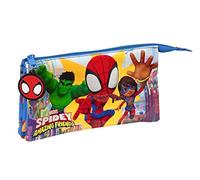SPIDEY Team Up - Portatodo Triple, Estuche Infantil, Estuche Niño, Ideal para Niños de 5 a 14 Años, Cómodo y Versátil, Calidad y Resistencia, 22x3x12 cm, Color Azul