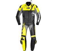 Spidi DP-Progressive Touring Traje de cuero de motocicleta de dos piezas, negro/amarillo, Talla 54