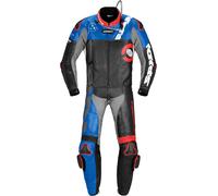 Spidi DP-Progressive Touring Traje de cuero de motocicleta de dos piezas, negro/rojo/azul, Talla 46