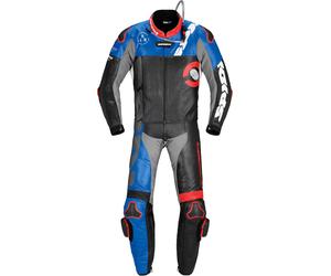 Spidi DP-Progressive Touring Traje de cuero de motocicleta de dos piezas, negro/rojo/azul, Talla 48
