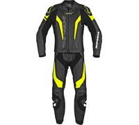 Spidi Laser Touring Traje de cuero de motocicleta de dos piezas, negro-amarillo, tamaño 52 para Hombres