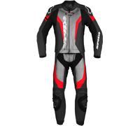 Spidi Laser Touring Traje de cuero de motocicleta de dos piezas, negro/gris/rojo, Talla 48