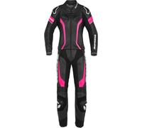 Spidi Laser Touring Traje de cuero de motocicleta para damas de dos piezas, negro/fucsia, Talla 46