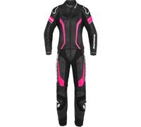 Spidi Laser Touring Traje de cuero de motocicleta para damas de dos piezas, negro/fucsia, Talla 48
