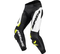 Spidi RR Pro Warrior Pantalones de cuero moto, Negro/blanco/neón amarillo, Talla 48