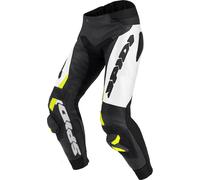 Spidi RR Pro Warrior Pantalones de cuero moto, Negro/blanco/neón amarillo, Talla 50