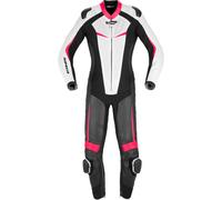Spidi Track Perforated Pro Traje de cuero de moto para mujer, negro/blanco/rosa, Talla 44