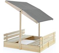SPIELWERK® Arenero Niños 120x120x120cm Infantil Bancos Exterior Techo Madera Natural Abeto Protección UV50+ Juguete Jardín Patio