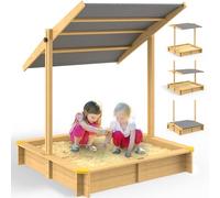 SPIELWERK® Arenero Niños 120x120x120cm Techo Ajustable UV50+ Hidrófugo Madera Natural Alfombrilla