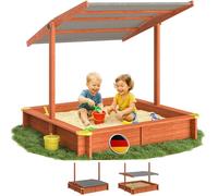 SPIELWERK® Arenero Niños 140x140x120cm Techo Ajustable de Madera Barnizada | Protección UV50, Natural, Juegos Aire libre, Juguetes, Exterior, Duradero, Fácil Montaje, Bordes Redondeados, Alfombrilla