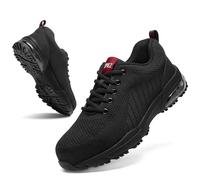 SPIEZ Zapatos de Seguridad Hombre Mujer Ligeros con Puntera Composite y amortiguación de Aire Negro/Rojo Tallas EU 39