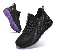 SPIEZ Zapatos de Seguridad Mujer, Zapatos de Trabajo Ligeros con Puntera de Composite, Zapatillas de Seguridad sin Antideslizante, Negro-Morado, EU 35