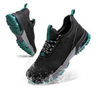 SPIEZ Zapatos de Seguridad para Hombre Mujer Ligeros Slip-on, Antideslizantes, Resistentes al Agua, Amortiguación de Aire, Cordones Decorativos, Negro Verde, EU44.5