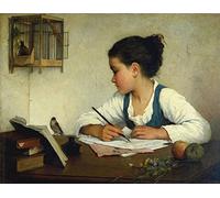 Spiffing Prints Henriette Browne - Young Girl Writing at Her Desk with Birds - Extra Large - Matte Print
