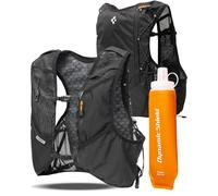Spigen A721 Dynamic Shield Chaleco Running Hidratante con Botella 500ml | Negro, M-L (77-95 cm pecho), Capacidad 5L, Porta Teléfono Seguro, Ajuste Regulable para Maratón, Trail y Ruta