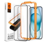 Spigen AlignMaster - Protector de pantalla de vidrio templado de cobertura completa para iPhone 15 (paquete de 2)