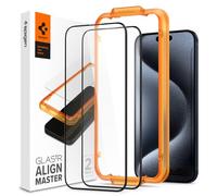 Spigen AlignMaster Cobertura Completa Protector Pantalla para iPhone 15 Pro, 2 Unidades, Marco de Alineación incluido, Compatible con Funda, Dureza 9H