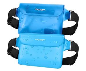 Spigen Aqua Shield Bolsa Impermeable [2 Piezas], Riñonera Estanca con Cintura Ajustable para Playa, Piscina, Natación, Kayak, Pesca, Senderismo, etc - Azul Mar