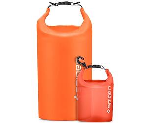 Spigen Aqua Shield Set de Bolsa Impermeable [IPX6, 20L + 2L] Dry Bag con Correa Larga Ajustable para Playa, Piscina, Natación, Camping, Kayak, Pesca y Rafting, etc - Naranja Atardecer