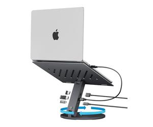 Spigen ArcDock Soporte Portatil Mesa Plegable con Estación de Acoplamiento 6 en 1 Hub PD 100W USB C, USB A 3.0, HDMI 4K 60Hz, Compatible con MacBook iPad Pro Air Neo A16 M2 M3 M4 M5, Lenovo, HP