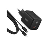 Spigen ArcStation Essential GAN 45W Cargador de Pared Rápido de 1 Puertos Adaptador USB C [Incluido Cable USB-C E-Marker 100 W] PD 3.0 PPS para iPhone 17 17e, Galaxy A57 A37 5G S26, Pixel 10a - Negro