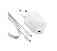 Spigen ArcStation Essential GaN 45W Cargador de Pared Rápido de 1 Puertos Adaptador USB C [incluido Cable USB-C E-Marker 100 W] PD 3.0 PPS para iPhone 17 17e, Galaxy A57 A37 5G S26, Pixel 10a - Blanco