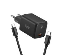 Spigen ArcStation Essential GAN 47W Cargador de Pared Rápido de 3 Puertos Adaptador USB C [Incluido Cable USB-C E-Marker 100 W] PD 3.0 PPS para iPhone 17 17e, Galaxy A57 A37 5G S26, Pixel 10a - Negro