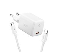Spigen ArcStation Essential GaN 47W Cargador de Pared Rápido de 3 Puertos Adaptador USB C [incluido Cable USB-C E-Marker 100 W] PD 3.0 PPS para iPhone 17 17e, Galaxy A57 A37 5G S26, Pixel 10a - Blanco