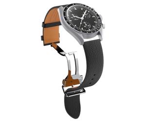 Spigen Correa de Cuero Genuino Enzo Compatible con Samsung Galaxy Watch 7 44/40mm, FE 40mm, 6/5/4 44/40mm, Classic 6 47/43mm, 5 Pro 45mm, 4 Classic 46/42mm, 3 41mm, Active 1&2 Pulsera - Negro