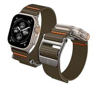 Spigen Dura Pro Flex Ultra Correa para Apple Watch Ultra, Series 12/11/10 | Correa elástica de nylon con costuras naranjas y hebilla de aleación de zinc para 49/46/45/44/42mm - Khaki
