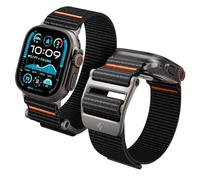 Spigen Dura Pro Flex Ultra Correa para Apple Watch Ultra, Series 12/11/10 | Correa elástica de nylon con costuras naranjas y hebilla de aleación de zinc para 49/46/45/44/42mm - Negro