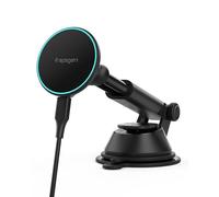 Spigen Essential MagFit Qi2 - Cargador de coche MagSafe de 15 W (incluye cable de 1,5 m), iluminación LED RGB, soporte inalámbrico para teléfono móvil N52, imán Sarker, compatible con iPhone 17, 16