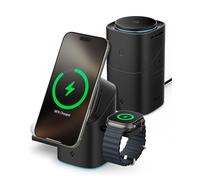 Spigen Essential MagFit Qi2 Cargador Inalámbrico 3-en-1 15W con Ventilación, Soporte MagSafe, Control Táctil y Modo Espera para iPhone 12-17, Apple Watch SE/Ultra, AirPods 3/4 y Pro