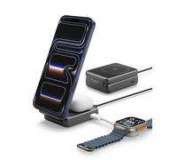 Spigen Essential Qi2.2 25W 2-en-1+C Cargador Inalámbrico [Incluye cable USB-C] Soporte MagSafe Estación de Carga Magnético para iPhone 17/16/15/14/13 Pro Max Air, Pixel 10 Pro XL/Buds, AirPods - Negro