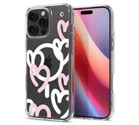 Spigen Funda Ultra Hybrid MagFit para iPhone 16 Pro | Compatible con MagSafe, Corazones Blanco y Rosa