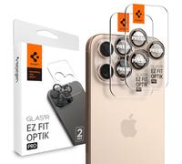 Spigen Glas.tR EZ Fit Optik Pro Protector de Cámara para iPhone 16 Pro, iPhone 16 Pro Max, 2 Unidades, Titanio color desierto, Protección Individual, Kit de instalación