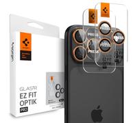 Spigen Glas.tR EZ Fit Optik Pro Protector de Cámara para iPhone 17 Pro, iPhone 17 Pro Max, 2 Unidades, Naranja cósmico, Protección Individual, Kit de instalación, Dureza 9H, Anti-Arañazos