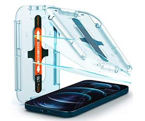Spigen Glas.tR EZ Fit - Protector de pantalla compatible con iPhone 12 Pro Max, 2 unidades, resistente a los arañazos, lámina de dureza 9H
