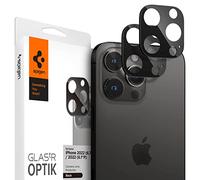 Spigen Glas.tR Optik Protector de Cámara para iPhone 14 Pro, iPhone 14 Pro Max, 2 Unidades, Negro, Dureza 9H, Anti-Arañazos