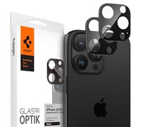 Spigen Glas.tR Optik Protector de Cámara para iPhone 16 Pro/Pro Max, iPhone 15Pro/Pro Max, iPhone 14 Pro/Pro Max, 2 Unidades, Negro, Dureza 9H, Anti-Arañazos